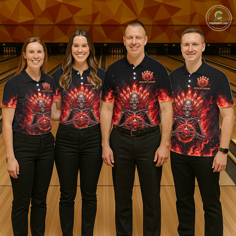 Black And Red Flaming Skeleton And Roses Bowling Shirts For Women Custom Gothic Bowling Team Jersey TDM8070