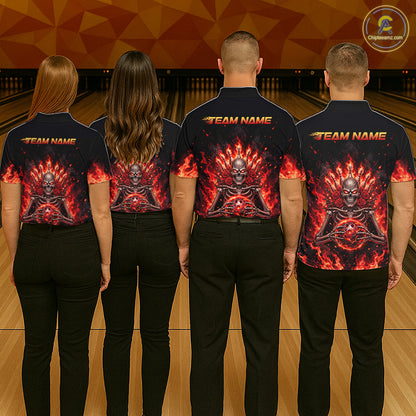 Black And Red Flaming Skeleton And Roses Bowling Shirts For Women Custom Gothic Bowling Team Jersey TDM8070