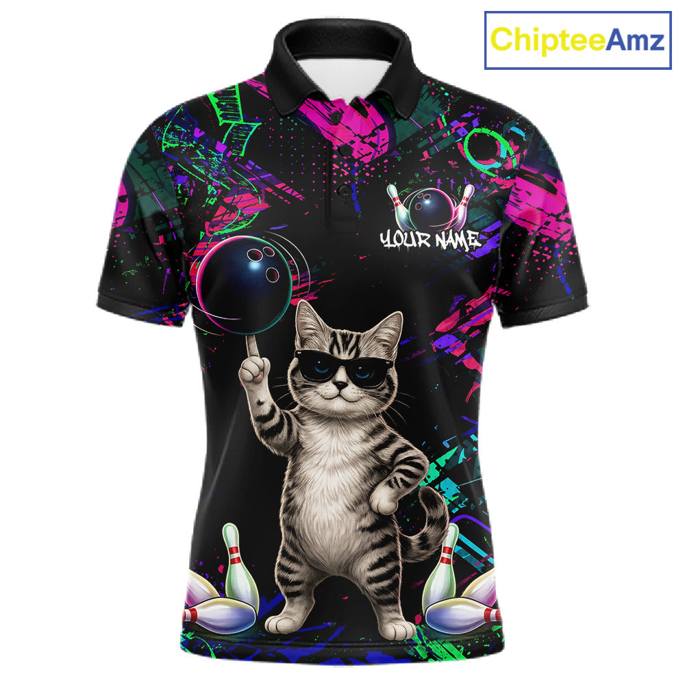 Personalized Funny Cat Graffiti Bowling Shirt For Men Custom Bowling Jersey Team Polo & 1/4 Zip TDM6456