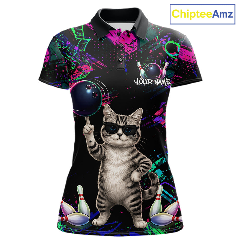 Personalized Funny Cat Graffiti Bowling Shirt For Women Custom Bowling Jersey Team Polo & 1/4 Zip TDM6456