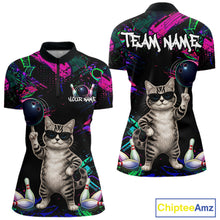Load image into Gallery viewer, Personalized Funny Cat Graffiti Bowling Shirt For Women Custom Bowling Jersey Team Polo &amp; 1/4 Zip TDM6456