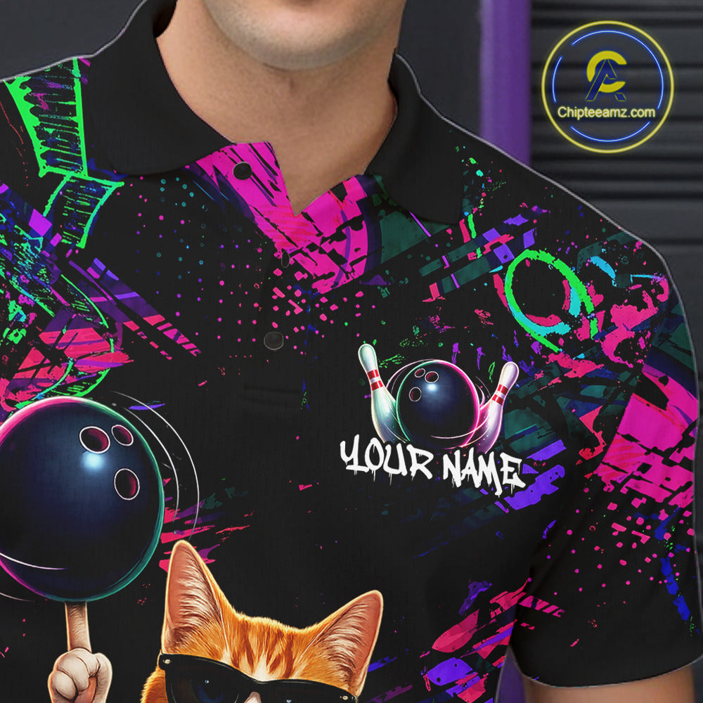 Personalized Funny Cat Graffiti Bowling Jersey For Men Custom Bowling Team Shirts Polo & 1/4 Zip TDM6457