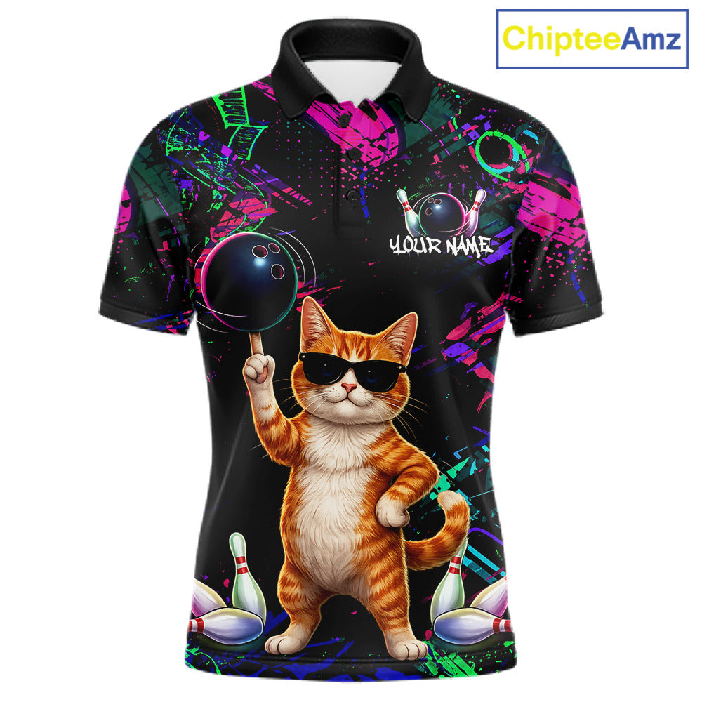 Personalized Funny Cat Graffiti Bowling Jersey For Men Custom Bowling Team Shirts Polo & 1/4 Zip TDM6457