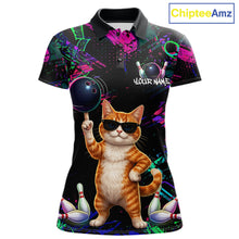 Load image into Gallery viewer, Personalized Funny Cat Graffiti Bowling Jersey For Women Custom Bowling Team Shirts Polo &amp; 1/4 Zip TDM6457