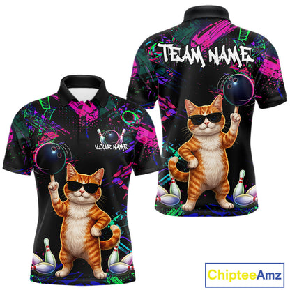 Personalized Funny Cat Graffiti Bowling Jersey For Men Custom Bowling Team Shirts Polo & 1/4 Zip TDM6457