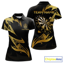 Load image into Gallery viewer, Black And Gold Dartboard Tribal Darts Polo &amp; 1/4 Zip Custom Darts Shirt For Women, Darts Team Jersey TDM5366