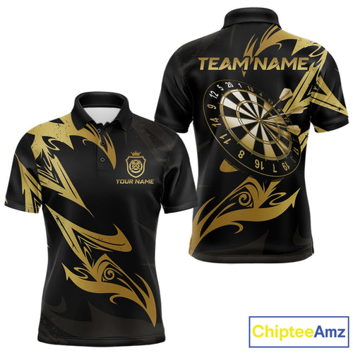 Black And Gold Dartboard Tribal Darts Polo & 1/4 Zip Custom Darts Shirt For Men, Darts Team Jersey TDM5366