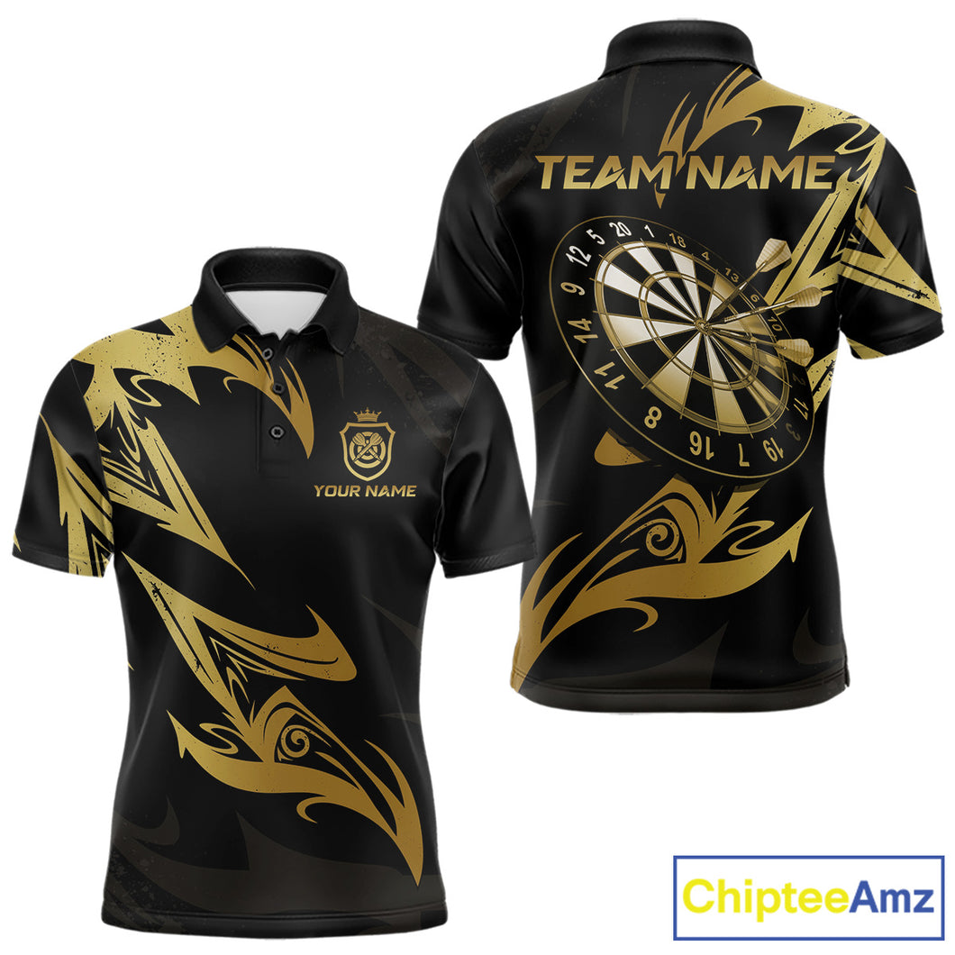 Black And Gold Dartboard Tribal Darts Polo & 1/4 Zip Custom Darts Shirt For Men, Darts Team Jersey TDM5366