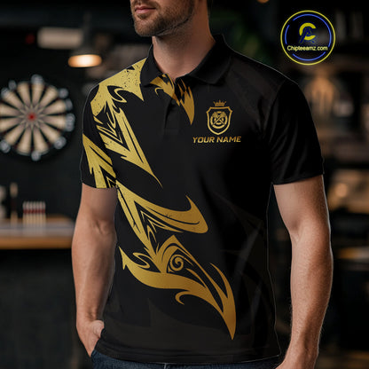 Black And Gold Dartboard Tribal Darts Polo & 1/4 Zip Custom Darts Shirt For Men, Darts Team Jersey TDM5366