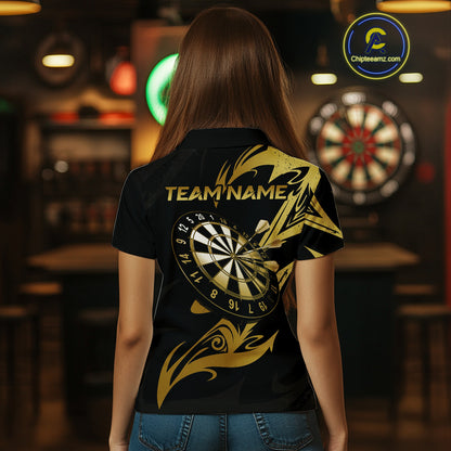 Black And Gold Dartboard Tribal Darts Polo & 1/4 Zip Custom Darts Shirt For Women, Darts Team Jersey TDM5366