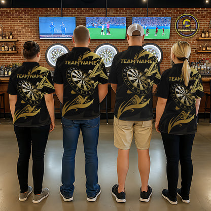 Black And Gold Dartboard Tribal Darts Polo & 1/4 Zip Custom Darts Shirt For Women, Darts Team Jersey TDM5366