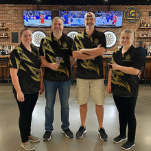 Load image into Gallery viewer, Black And Gold Dartboard Tribal Darts Polo &amp; 1/4 Zip Custom Darts Shirt For Men, Darts Team Jersey TDM5366