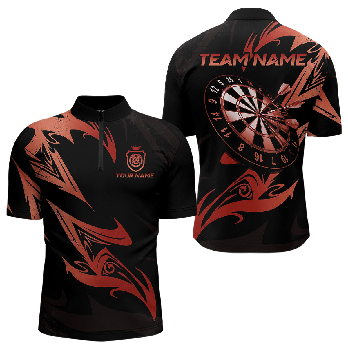 Black And Red Dartboard Tribal Darts Polo & 1/4 Zip Custom Darts Shirt For Men, Darts Team Jersey TDM5367