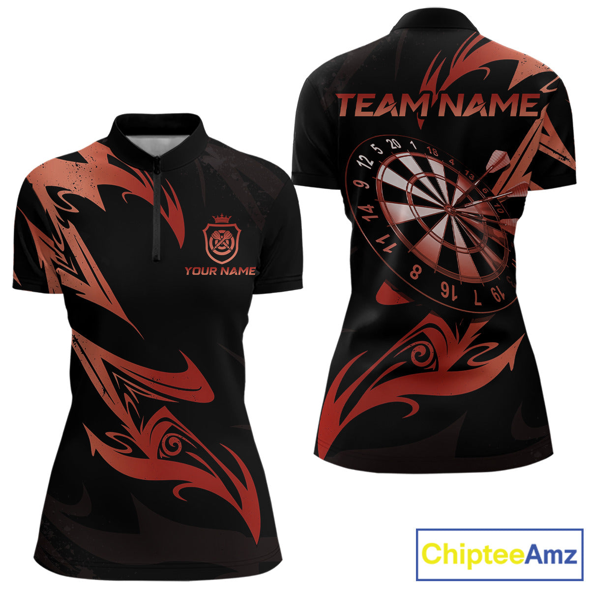 Black And Red Dartboard Tribal Darts Polo & 1/4 Zip Custom Darts Shirt For Women, Darts Team Jersey TDM5367