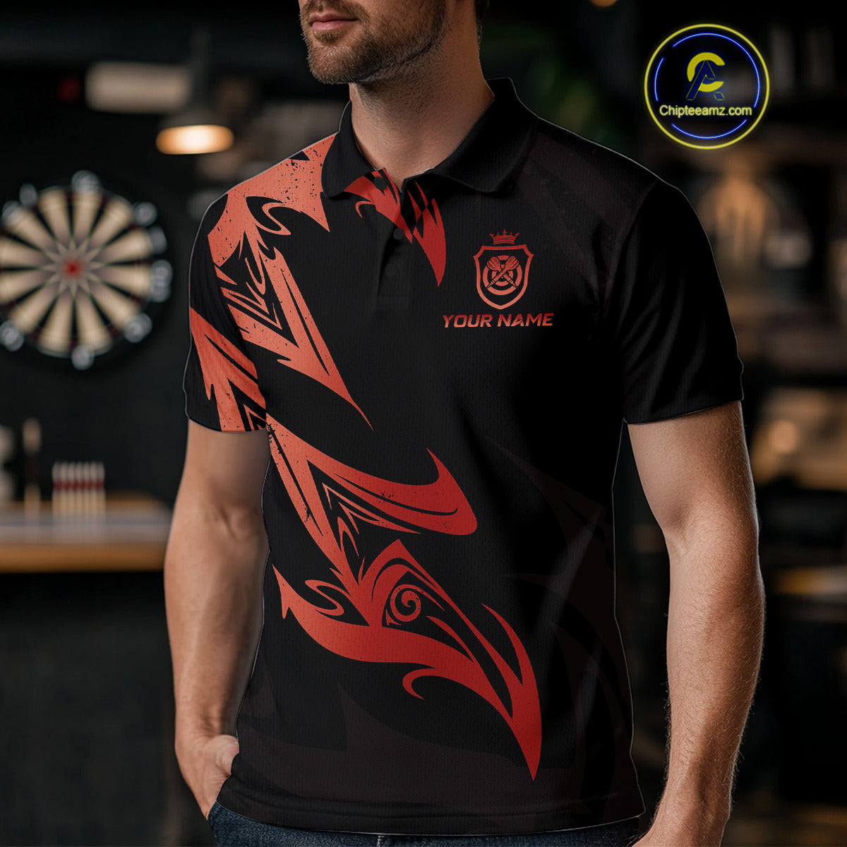 Black And Red Dartboard Tribal Darts Polo & 1/4 Zip Custom Darts Shirt For Men, Darts Team Jersey TDM5367