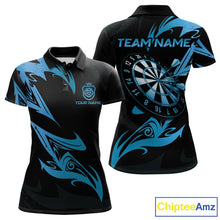 Load image into Gallery viewer, Black And Blue Dartboard Tribal Darts Polo &amp; 1/4 Zip Custom Darts Shirt For Women, Darts Jersey TDM5368