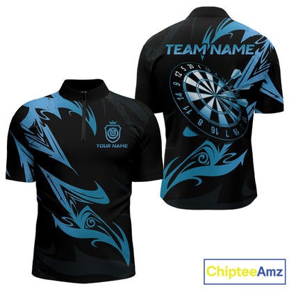 Black And Blue Dartboard Tribal Darts Polo & 1/4 Zip Custom Darts Shirt For Men, Darts Jersey TDM5368
