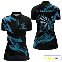 Load image into Gallery viewer, Black And Blue Dartboard Tribal Darts Polo &amp; 1/4 Zip Custom Darts Shirt For Women, Darts Jersey TDM5368