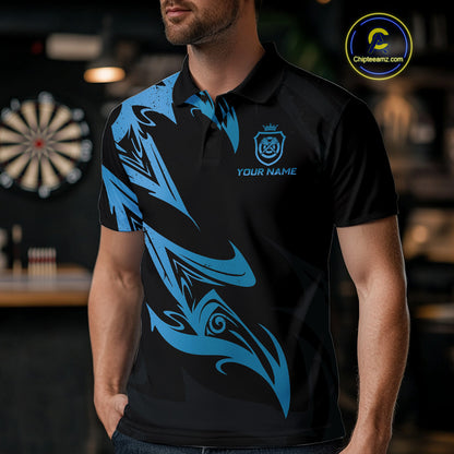 Black And Blue Dartboard Tribal Darts Polo & 1/4 Zip Custom Darts Shirt For Men, Darts Jersey TDM5368
