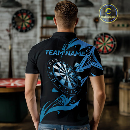 Black And Blue Dartboard Tribal Darts Polo & 1/4 Zip Custom Darts Shirt For Men, Darts Jersey TDM5368