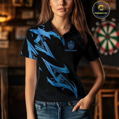Black And Blue Dartboard Tribal Darts Polo & 1/4 Zip Custom Darts Shirt For Women, Darts Jersey TDM5368
