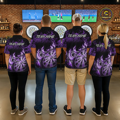 Black And Purple Dartboard Tribal Flame Darts Polo & 1/4 Zip For Women Custom Darts Team Jersey TDM6014