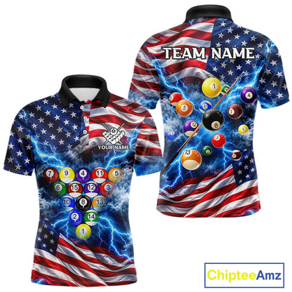 Blue American Flag Lightning Thunder Billiard Jersey For Men Custom Patriotic Pool Team Shirts TDM7771