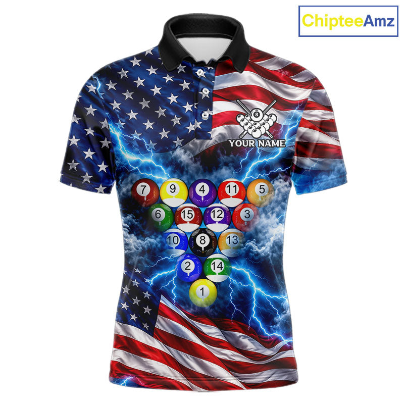 Blue American Flag Lightning Thunder Billiard Jersey For Men Custom Patriotic Pool Team Shirts TDM7771