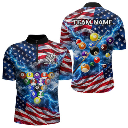 Blue American Flag Lightning Thunder Billiard Jersey For Men Custom Patriotic Pool Team Shirts TDM7771