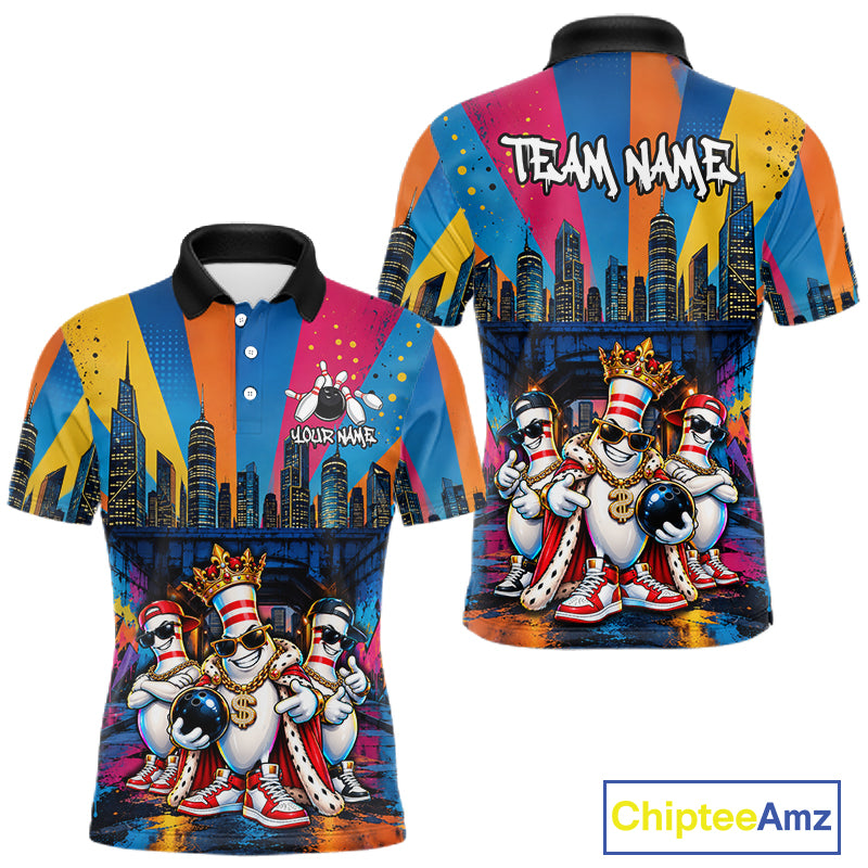 Funny Colorful Hip Hop Crown Bowling Shirts For Men Custom Bowling Team Jersey, Bowling Uniform TDM8109