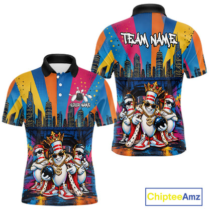 Funny Colorful Hip Hop Crown Bowling Shirts For Men Custom Bowling Team Jersey, Bowling Uniform TDM8109