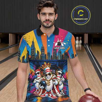 Funny Colorful Hip Hop Crown Bowling Shirts For Men Custom Bowling Team Jersey, Bowling Uniform TDM8109