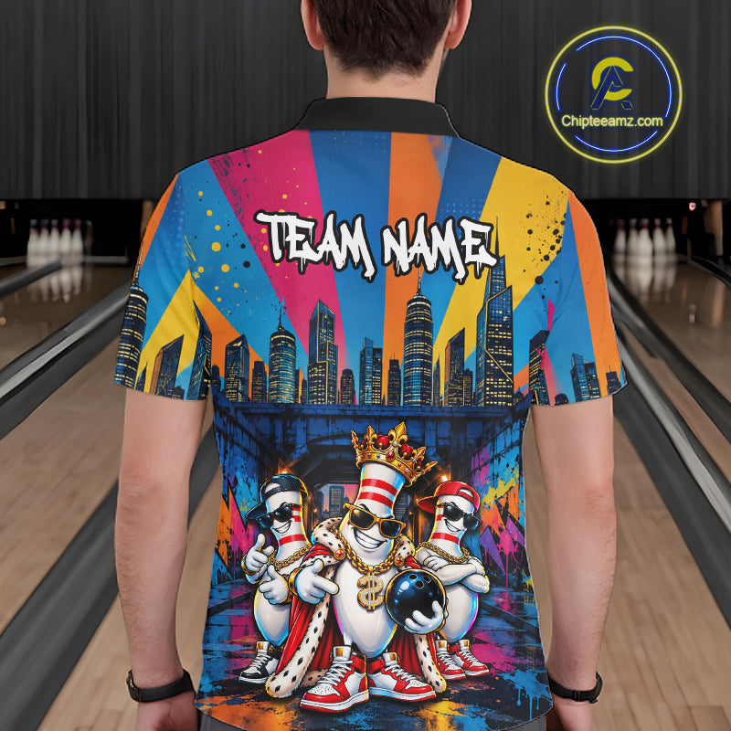 Funny Colorful Hip Hop Crown Bowling Shirts For Men Custom Bowling Team Jersey, Bowling Uniform TDM8109