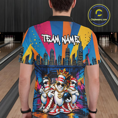 Funny Colorful Hip Hop Crown Bowling Shirts For Men Custom Bowling Team Jersey, Bowling Uniform TDM8109