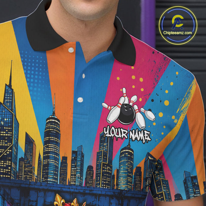 Funny Colorful Hip Hop Crown Bowling Shirts For Men Custom Bowling Team Jersey, Bowling Uniform TDM8109