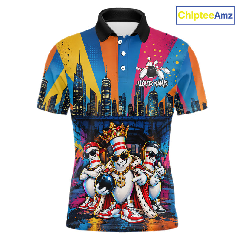 Funny Colorful Hip Hop Crown Bowling Shirts For Men Custom Bowling Team Jersey, Bowling Uniform TDM8109