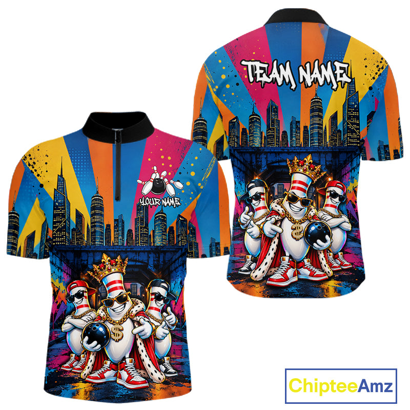 Funny Colorful Hip Hop Crown Bowling Shirts For Men Custom Bowling Team Jersey, Bowling Uniform TDM8109