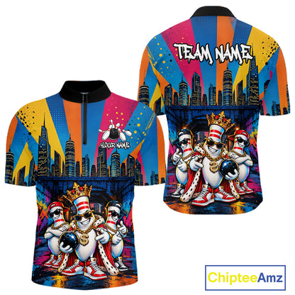 Funny Colorful Hip Hop Crown Bowling Shirts For Men Custom Bowling Team Jersey, Bowling Uniform TDM8109
