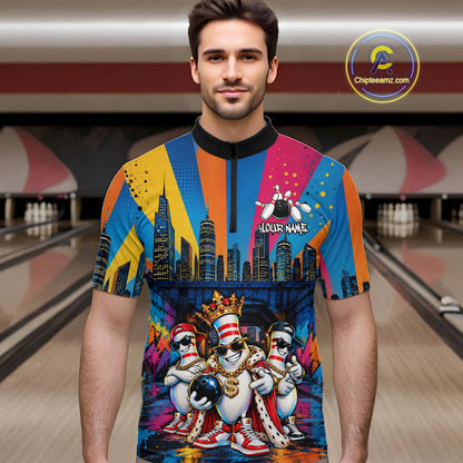 Funny Colorful Hip Hop Crown Bowling Shirts For Men Custom Bowling Team Jersey, Bowling Uniform TDM8109