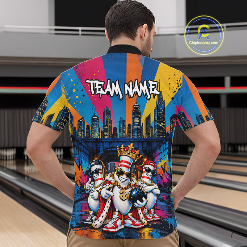 Funny Colorful Hip Hop Crown Bowling Shirts For Men Custom Bowling Team Jersey, Bowling Uniform TDM8109
