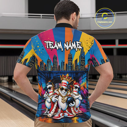 Funny Colorful Hip Hop Crown Bowling Shirts For Men Custom Bowling Team Jersey, Bowling Uniform TDM8109