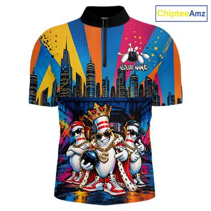 Funny Colorful Hip Hop Crown Bowling Shirts For Men Custom Bowling Team Jersey, Bowling Uniform TDM8109