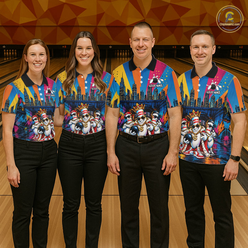 Funny Colorful Hip Hop Crown Bowling Shirts For Men Custom Bowling Team Jersey, Bowling Uniform TDM8109