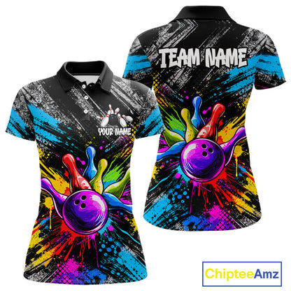 Colorful Paint Splatter Bowling Shirts For Women Custom Grunge Bowling Team Jersey Polo & 1/4 Zip TDM8112