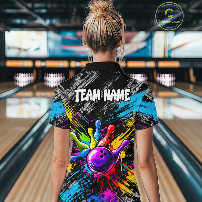 Colorful Paint Splatter Bowling Shirts For Women Custom Grunge Bowling Team Jersey Polo & 1/4 Zip TDM8112