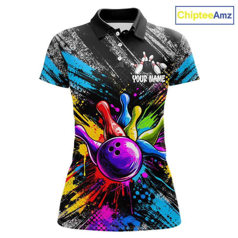 Colorful Paint Splatter Bowling Shirts For Women Custom Grunge Bowling Team Jersey Polo & 1/4 Zip TDM8112