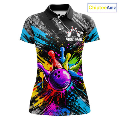 Colorful Paint Splatter Bowling Shirts For Women Custom Grunge Bowling Team Jersey Polo & 1/4 Zip TDM8112