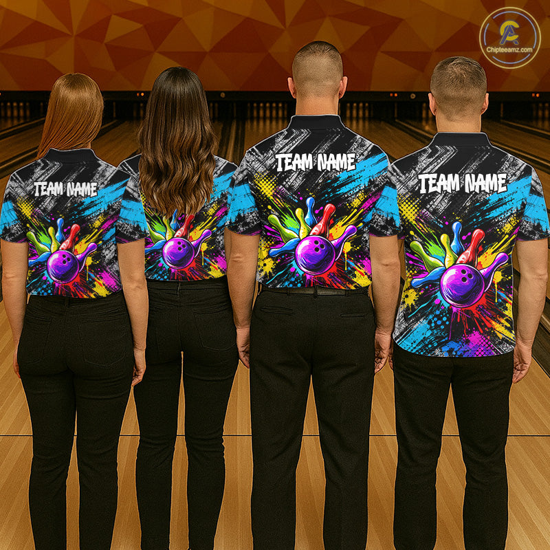 Colorful Paint Splatter Bowling Shirts For Women Custom Grunge Bowling Team Jersey Polo & 1/4 Zip TDM8112