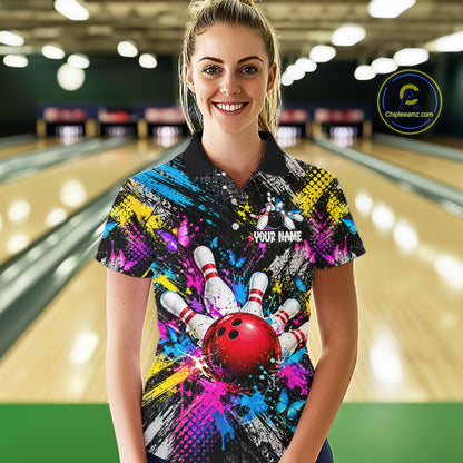 Colorful Butterfly Paint Splatter Bowling Shirts For Women Custom Bowling Team Jersey, Bowling Gifts TDM8113