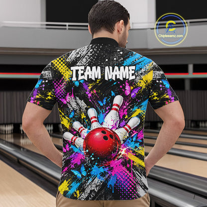 Colorful Butterfly Paint Splatter Bowling Shirts For Men Custom Bowling Team Jersey, Bowling Gifts TDM8113